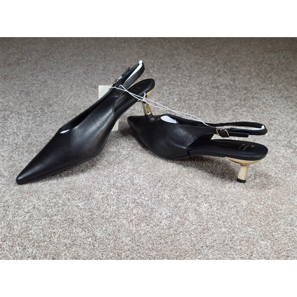 A New Day Samantha Black Slingback Pointed Toe Gold Kitten Heel Size 10 NEW - Picture 4 of 7